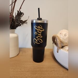 Black and Gold Bride Custom Tumbler with Straw 40 oz NWOT